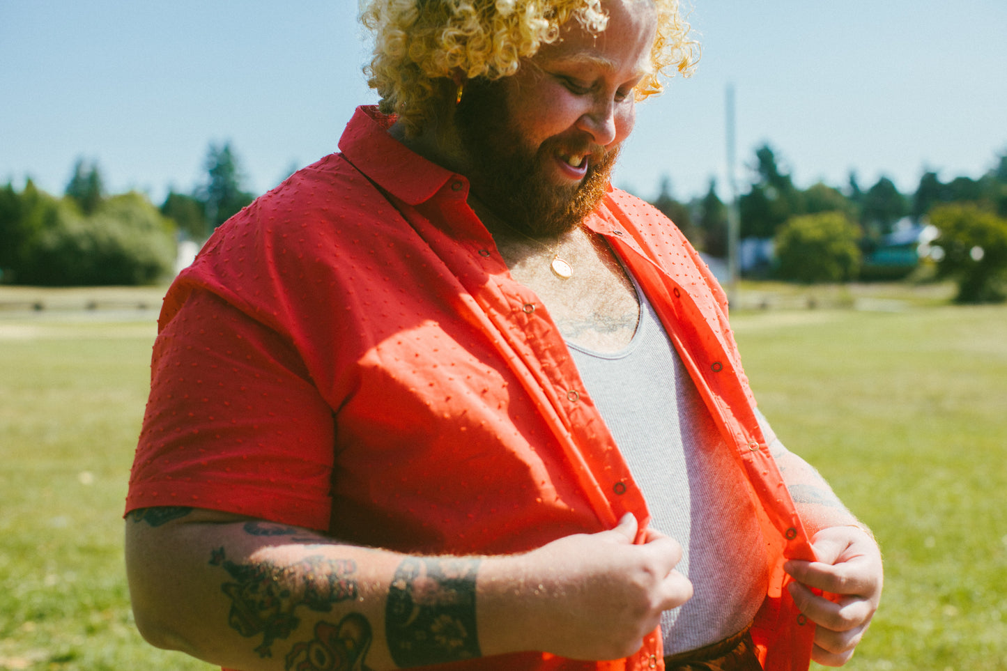 Thomas Shirt in Anemone Red (Swiss Dot Cotton) by Connally Goods