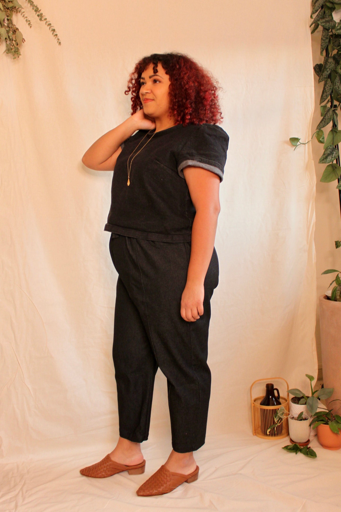 Sample Sale Ramona Utility Trousers - Charcoal Black Japanese Raw Denim by Connally Goods