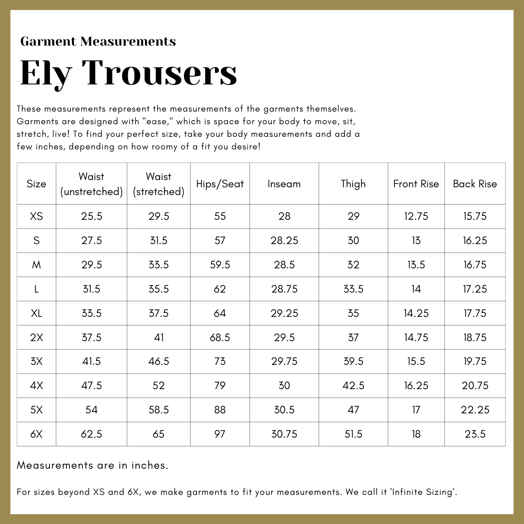 Ely Trousers size guide