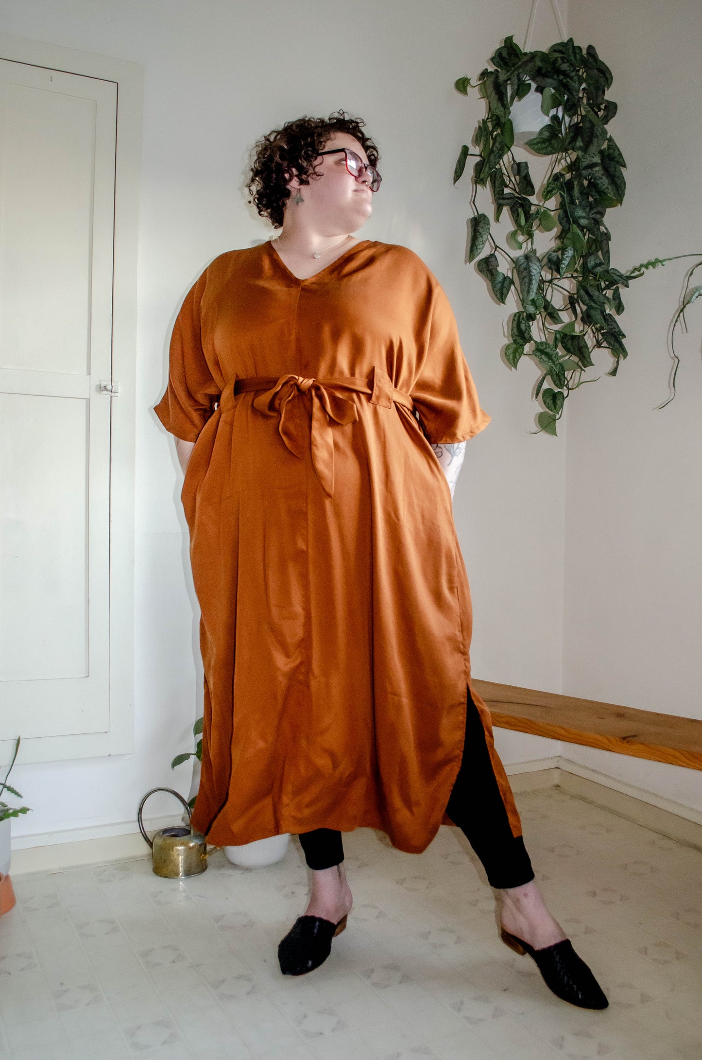 Lee Caftan Dress with Sash (Cedar Tencel Twill)