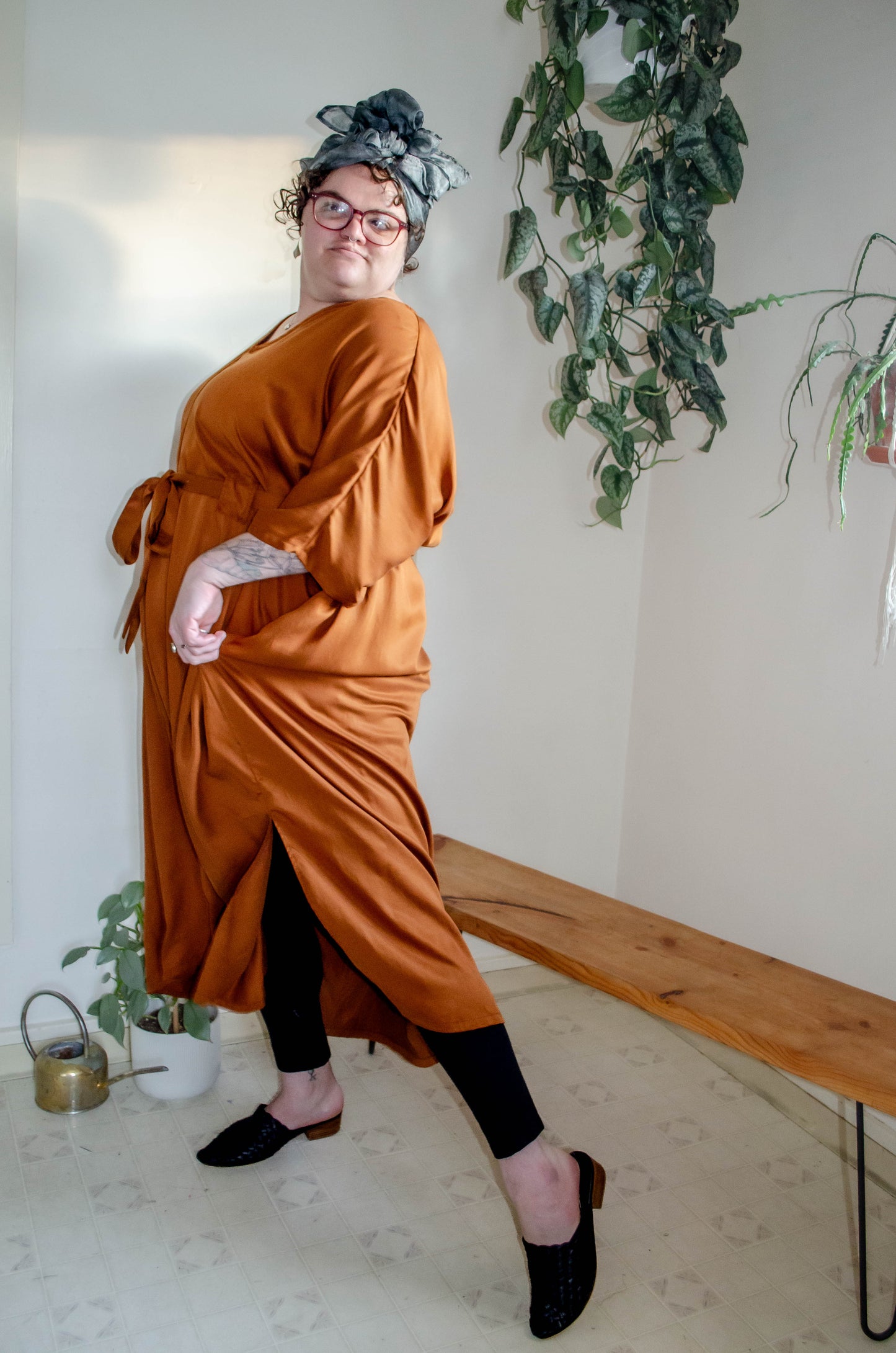 Lee Caftan Dress with Sash (Cedar Tencel Twill)