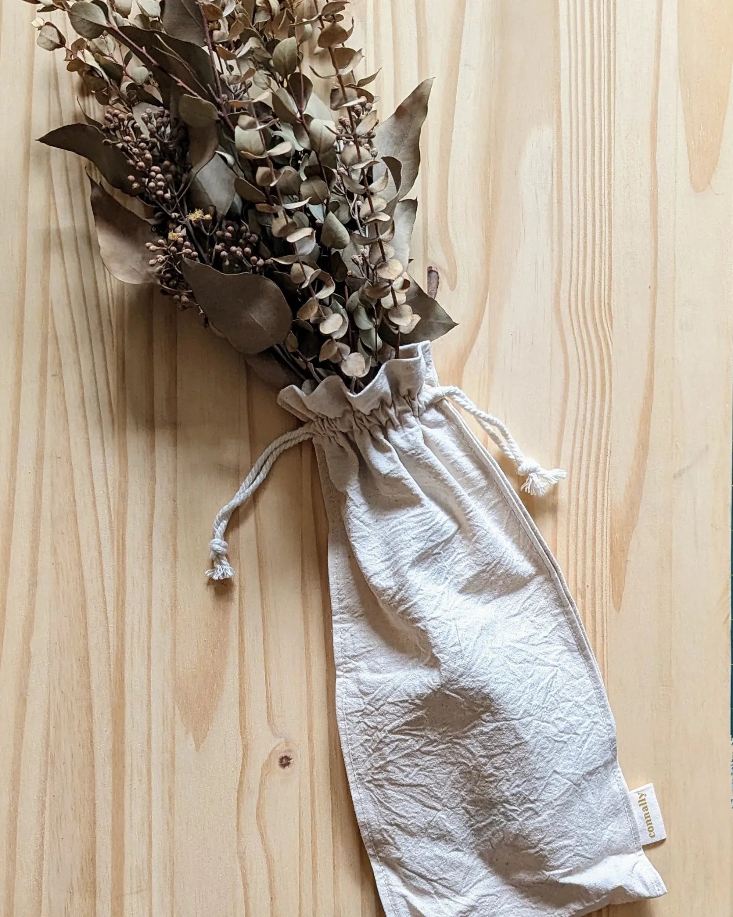 100% Organic Cotton Drawstring Bottle Bag
