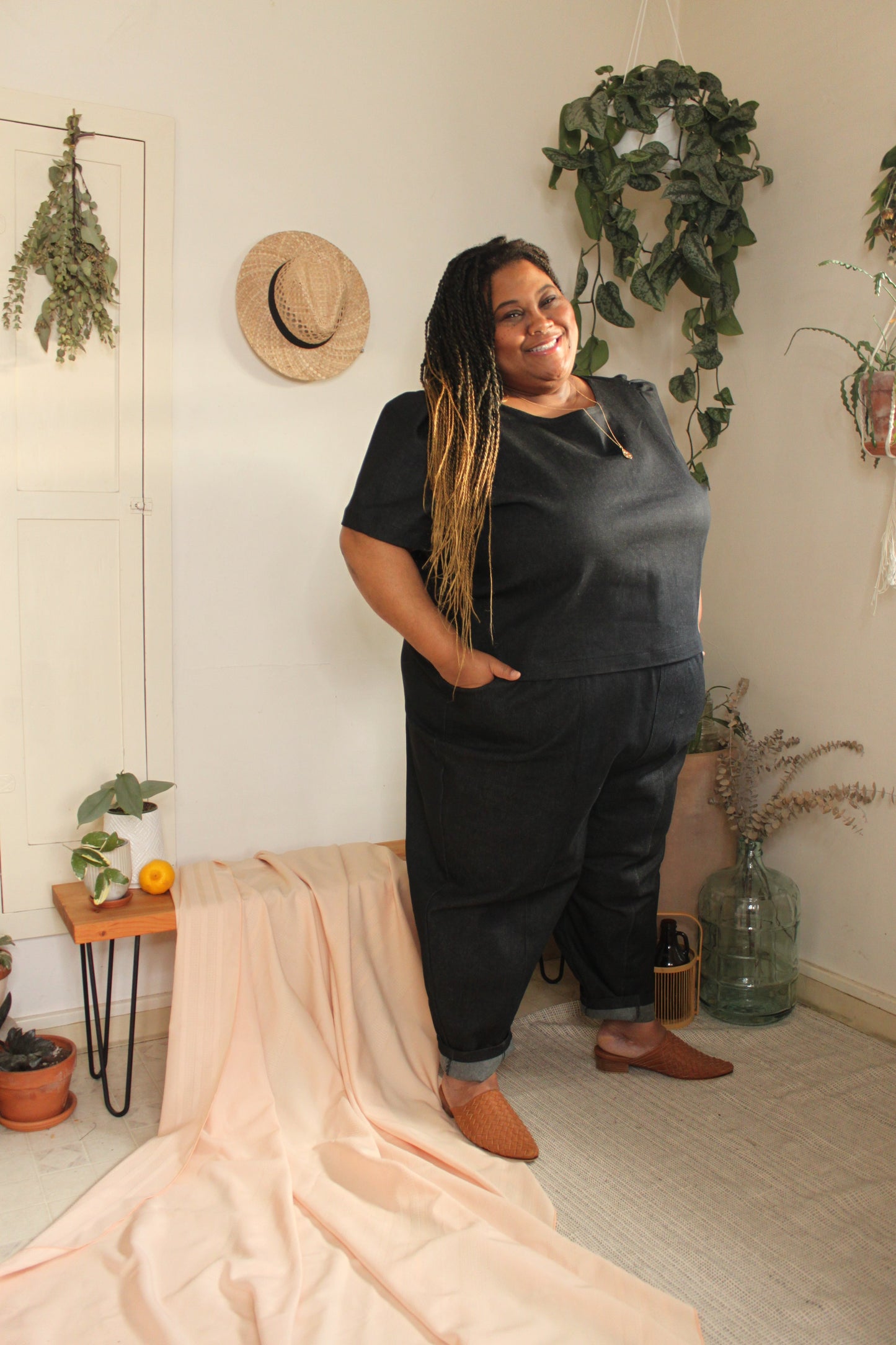 Sample Sale Ramona Utility Trousers - Charcoal Black Japanese Raw Denim by Connally Goods