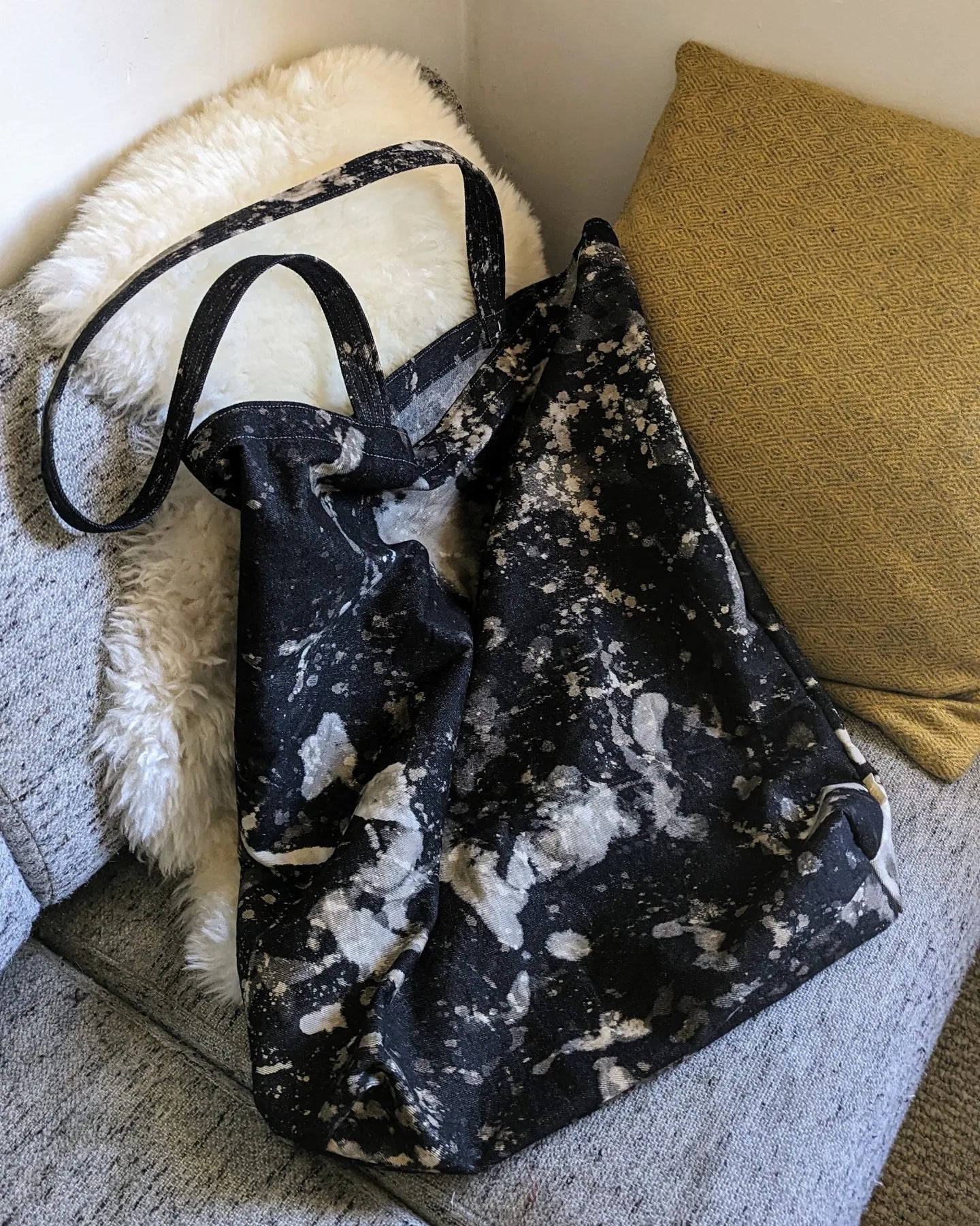 Japanese Raw Denim Haul-All Tote Bag with Extra-Long Strap (Acid Wash) by Connally Goods