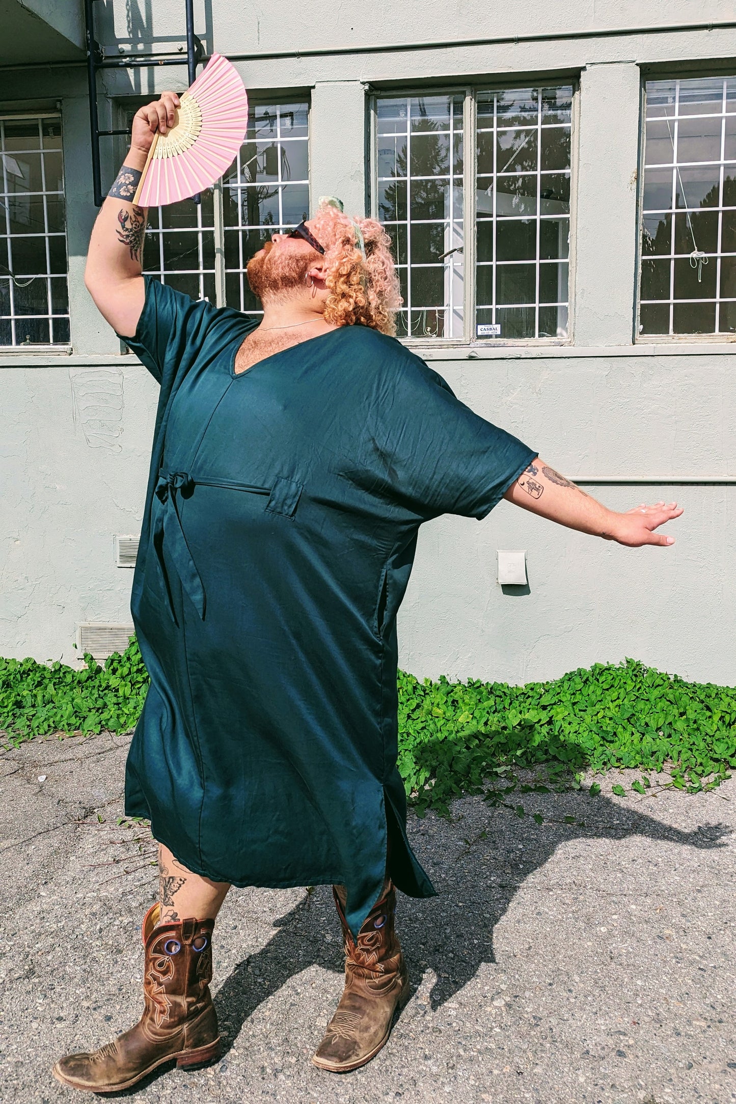 Preorder - Lee Caftan Dress with Sash (Phthalo Green Tencel) by Connally Goods