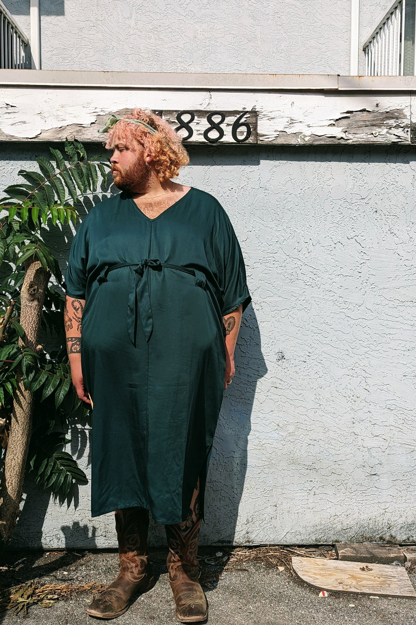 Preorder - Lee Caftan Dress with Sash (Phthalo Green Tencel) by Connally Goods