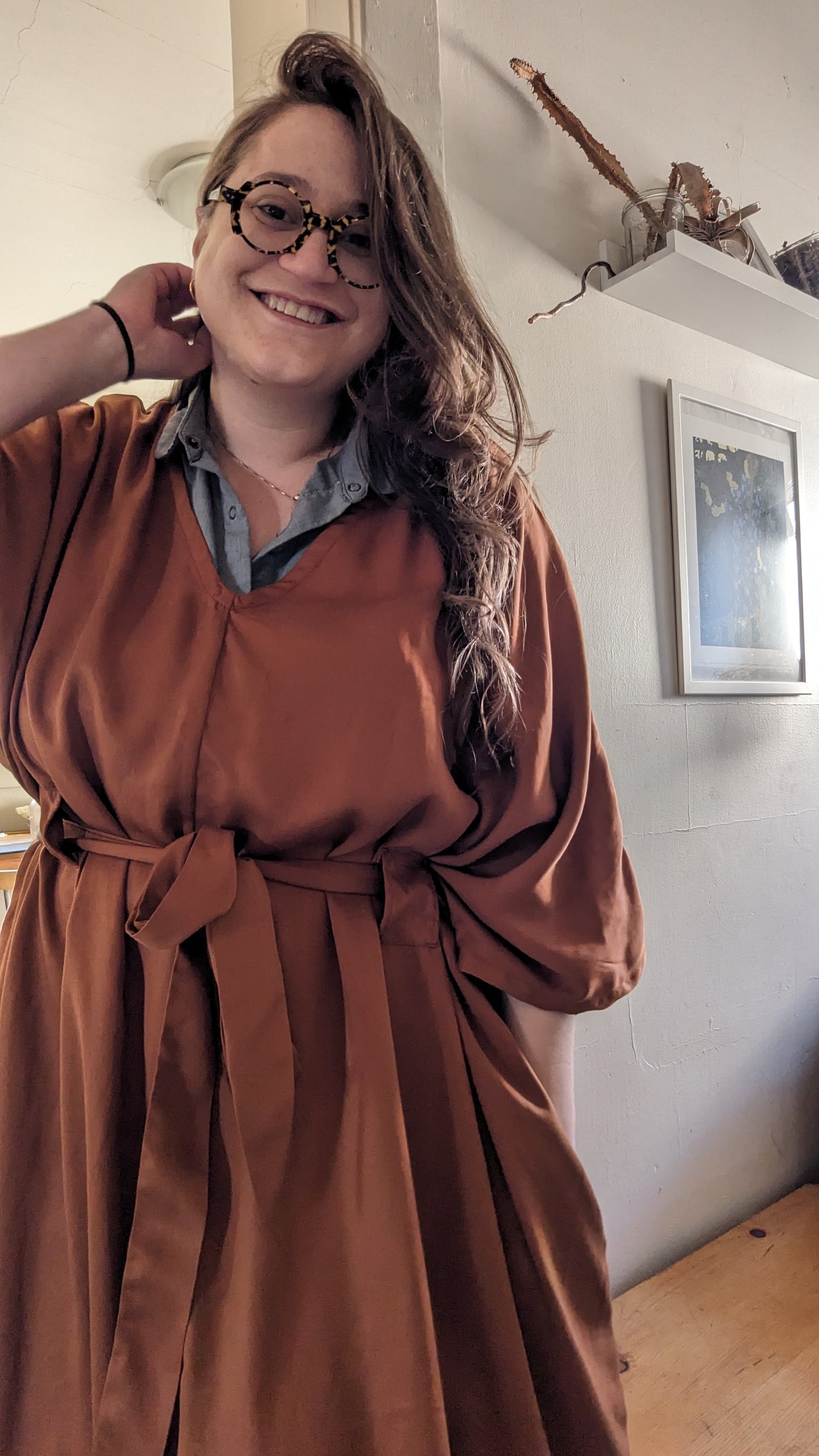 Lee Caftan Dress with Sash (Cedar Tencel Twill)