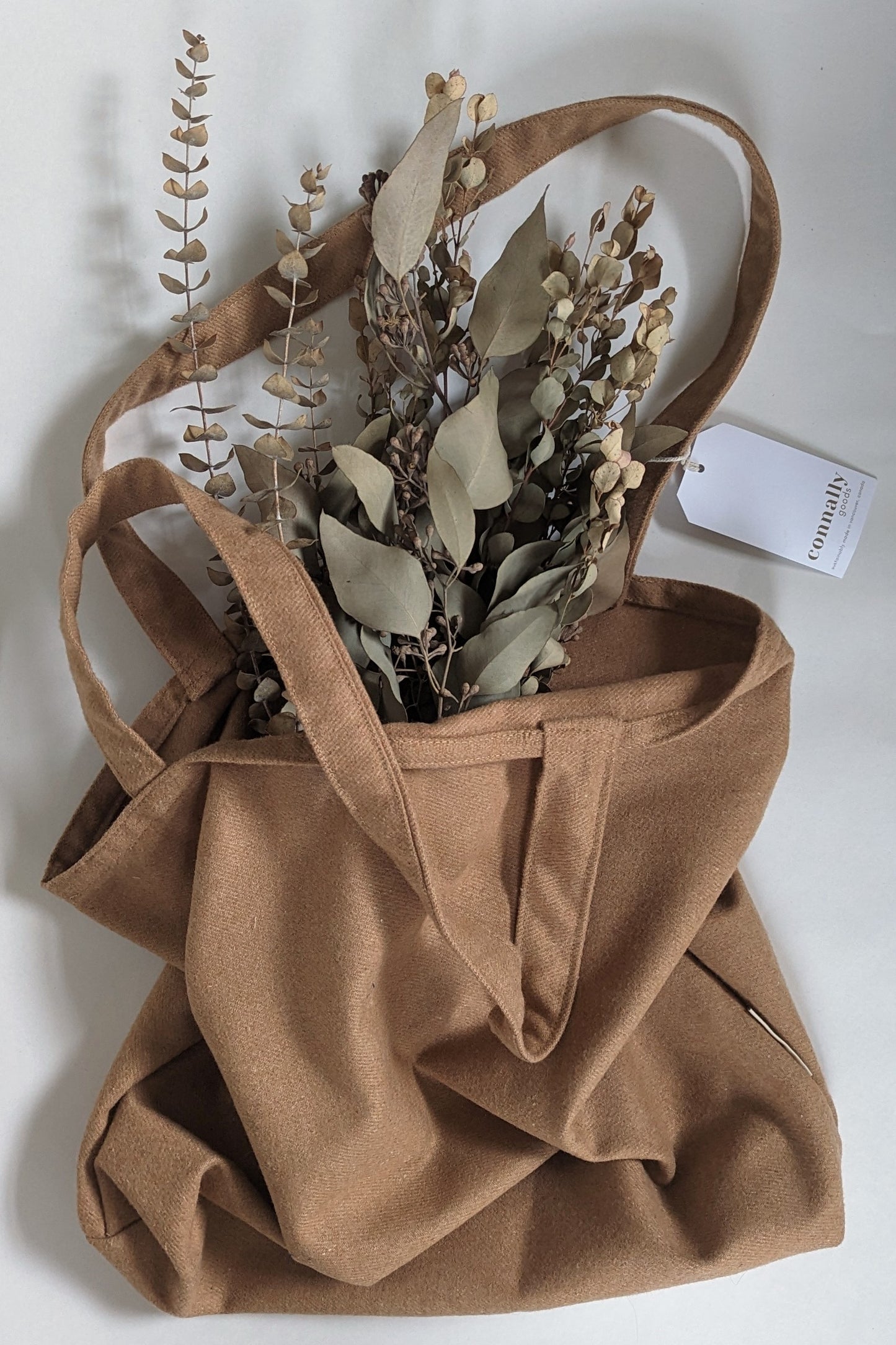 One-of-a-kind Wool Tote Bag in Latte Light Brown