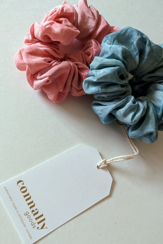 Hand-Dyed Silk Scrunchie Set (Turquoise and Pink)