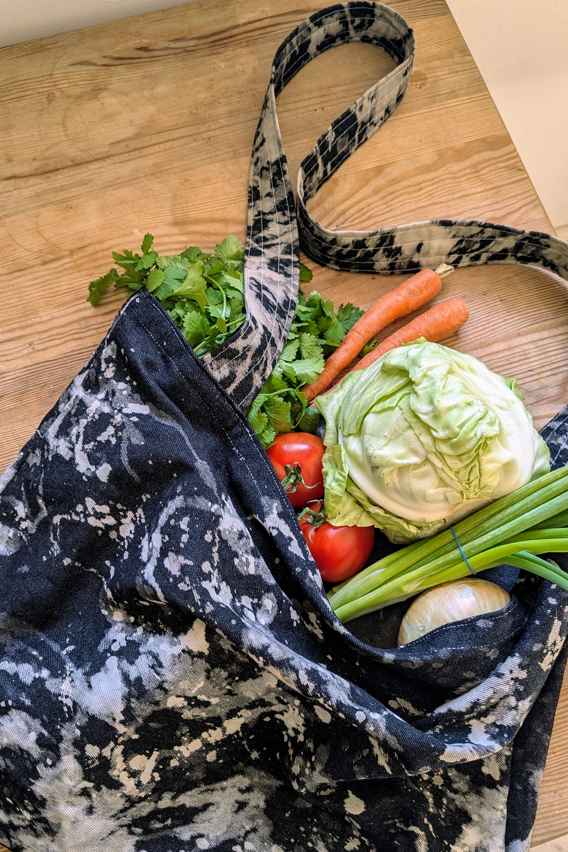 Japanese Raw Denim Haul-All Tote Bag with Extra-Long Strap (Acid Wash) by Connally Goods