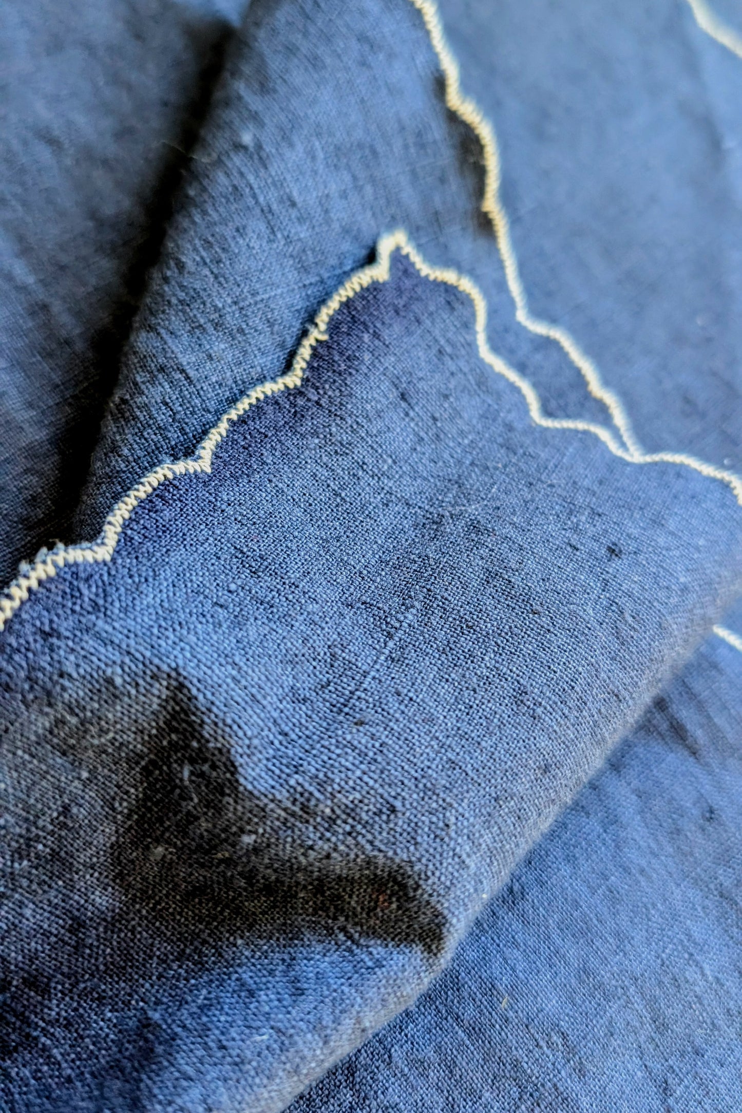 Indigo Blue Linen Scalloped-Edge Cocktail Napkins