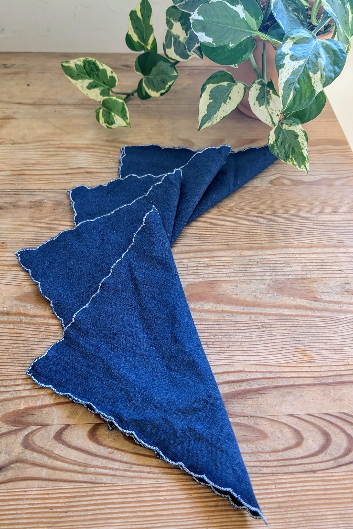Indigo Blue Linen Scalloped-Edge Cocktail Napkins