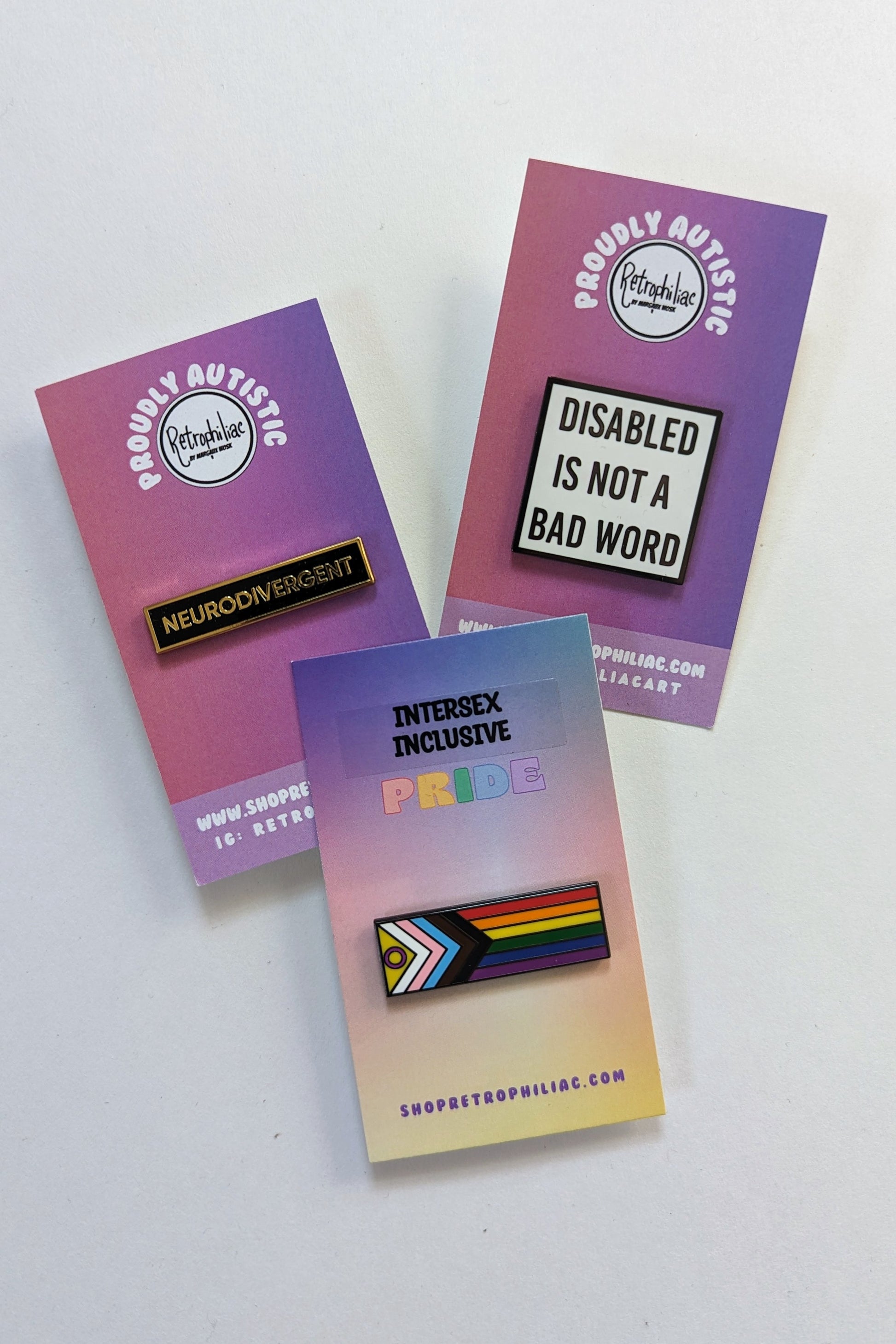 Inclusion Pins (Neurodiversity, Pride, Disability, Pronouns) By Retrophiliac by Connally Goods