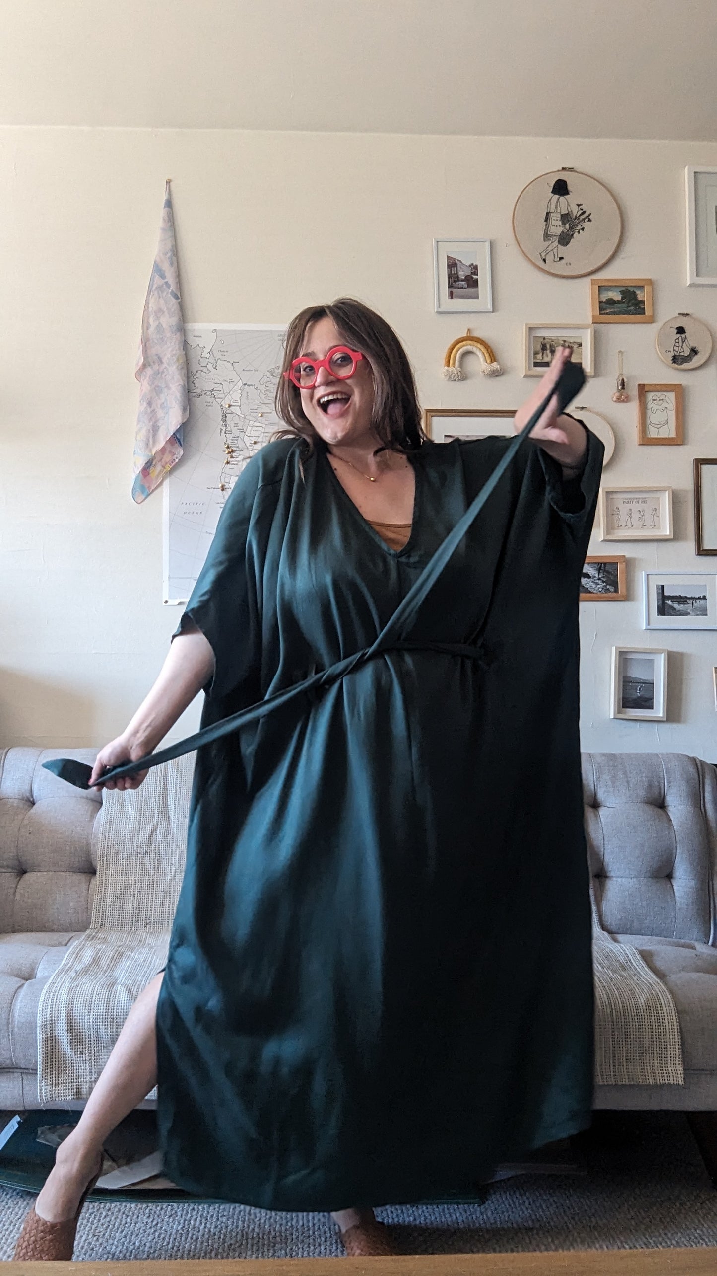 Preorder - Lee Caftan Dress with Sash (Phthalo Green Tencel) by Connally Goods