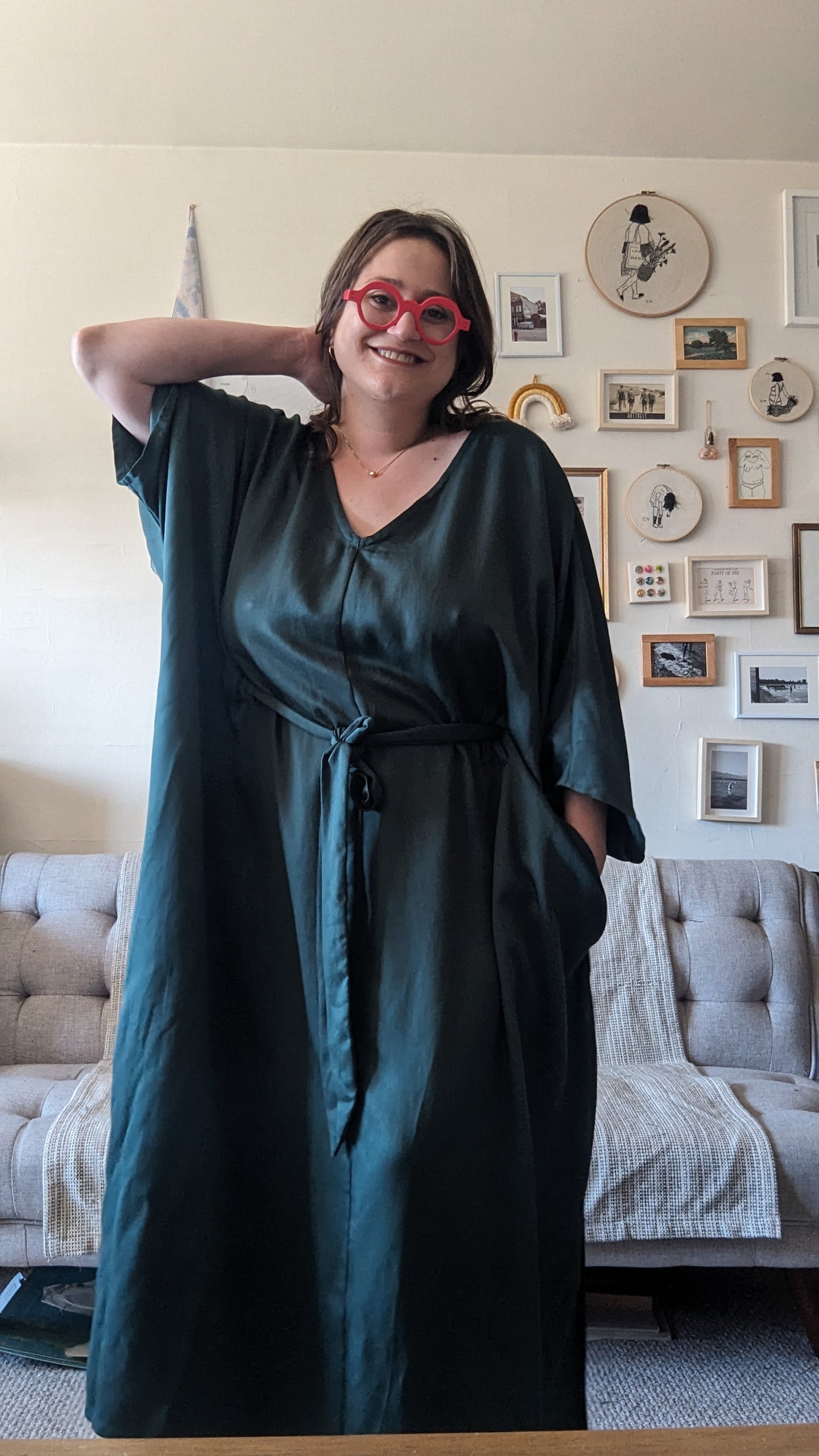 Preorder - Lee Caftan Dress with Sash (Phthalo Green Tencel) by Connally Goods