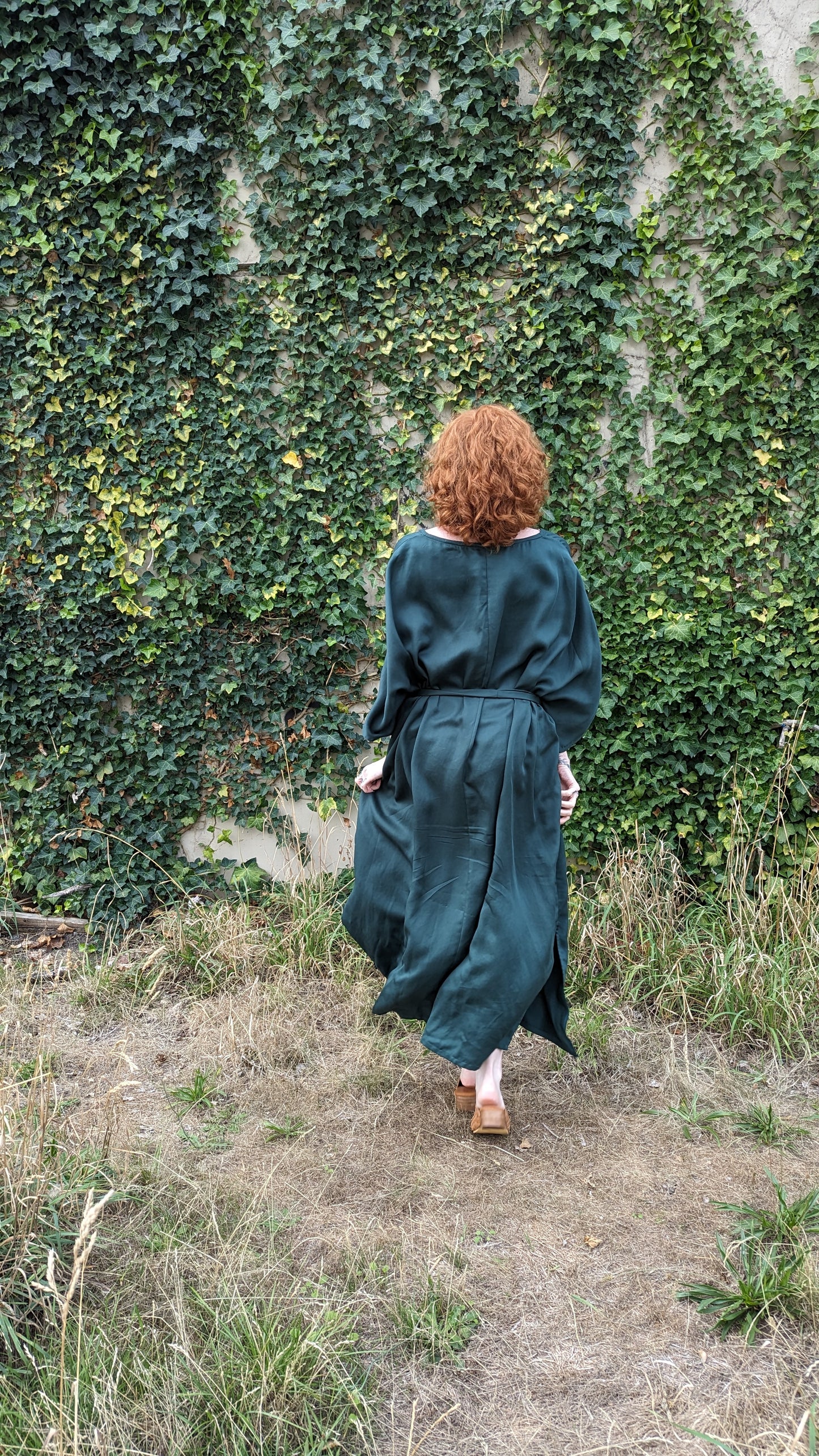 Preorder - Lee Caftan Dress with Sash (Phthalo Green Tencel) by Connally Goods