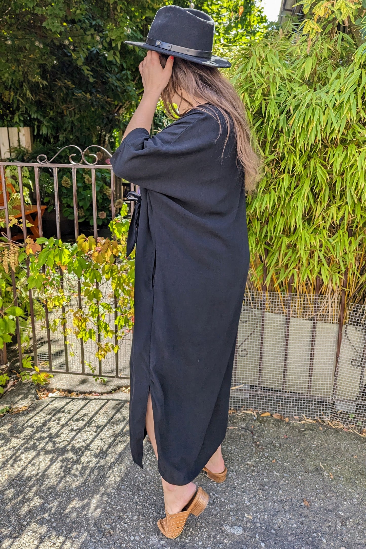 Preorder - Lee Caftan Dress with Sash (Black Tencel) by Connally Goods