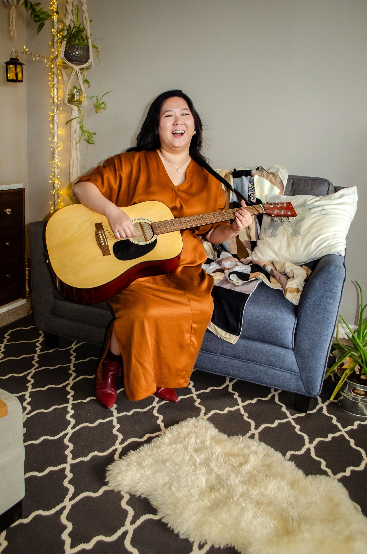 Lee Caftan Dress with Sash (Cedar Tencel Twill)