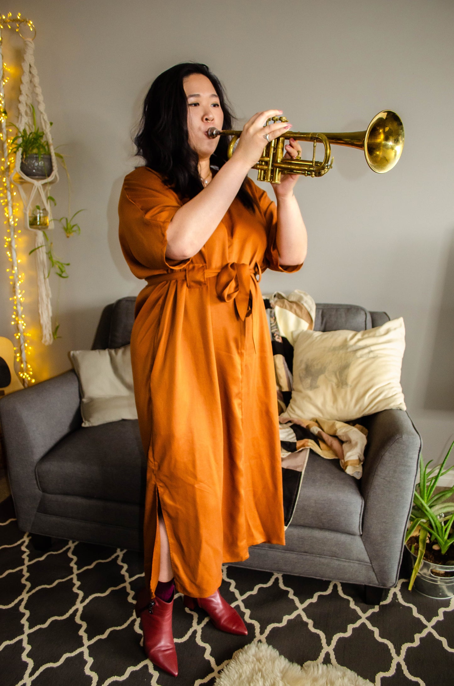 Lee Caftan Dress with Sash (Cedar Tencel Twill)