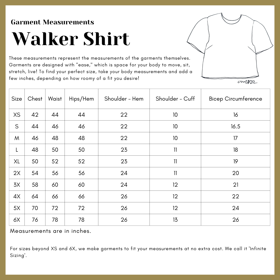Walker Shirt size chart