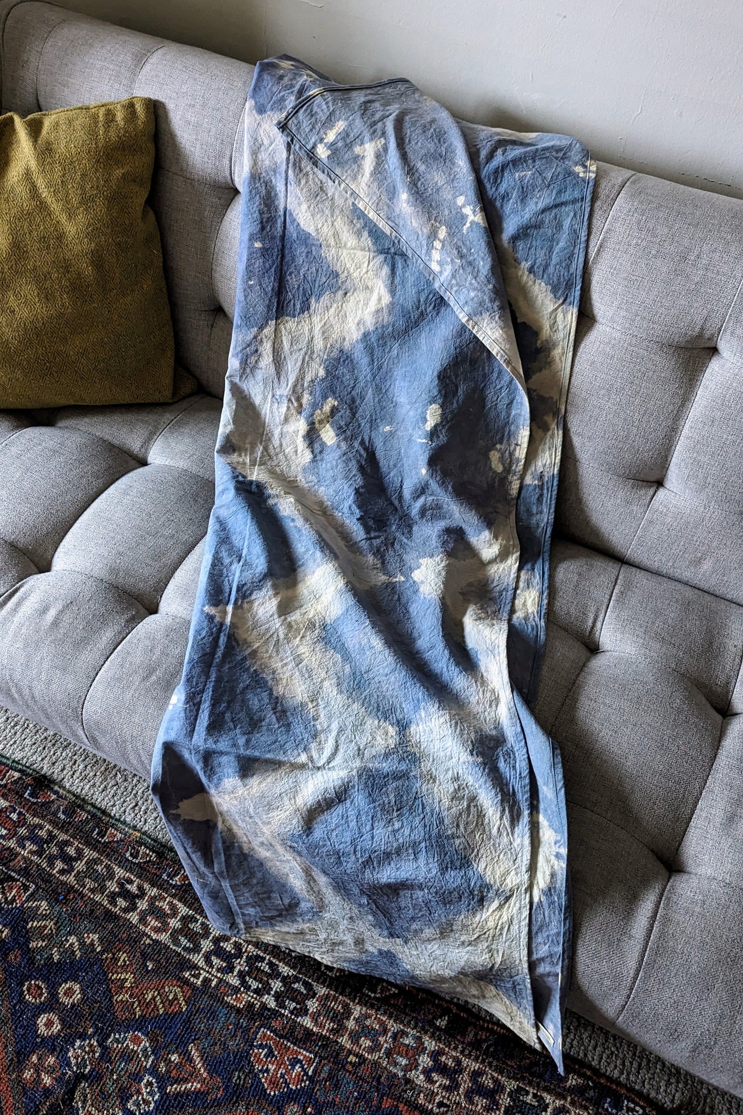 Hand Dyed Organic Cotton Blanket Nordic Indigo Cream