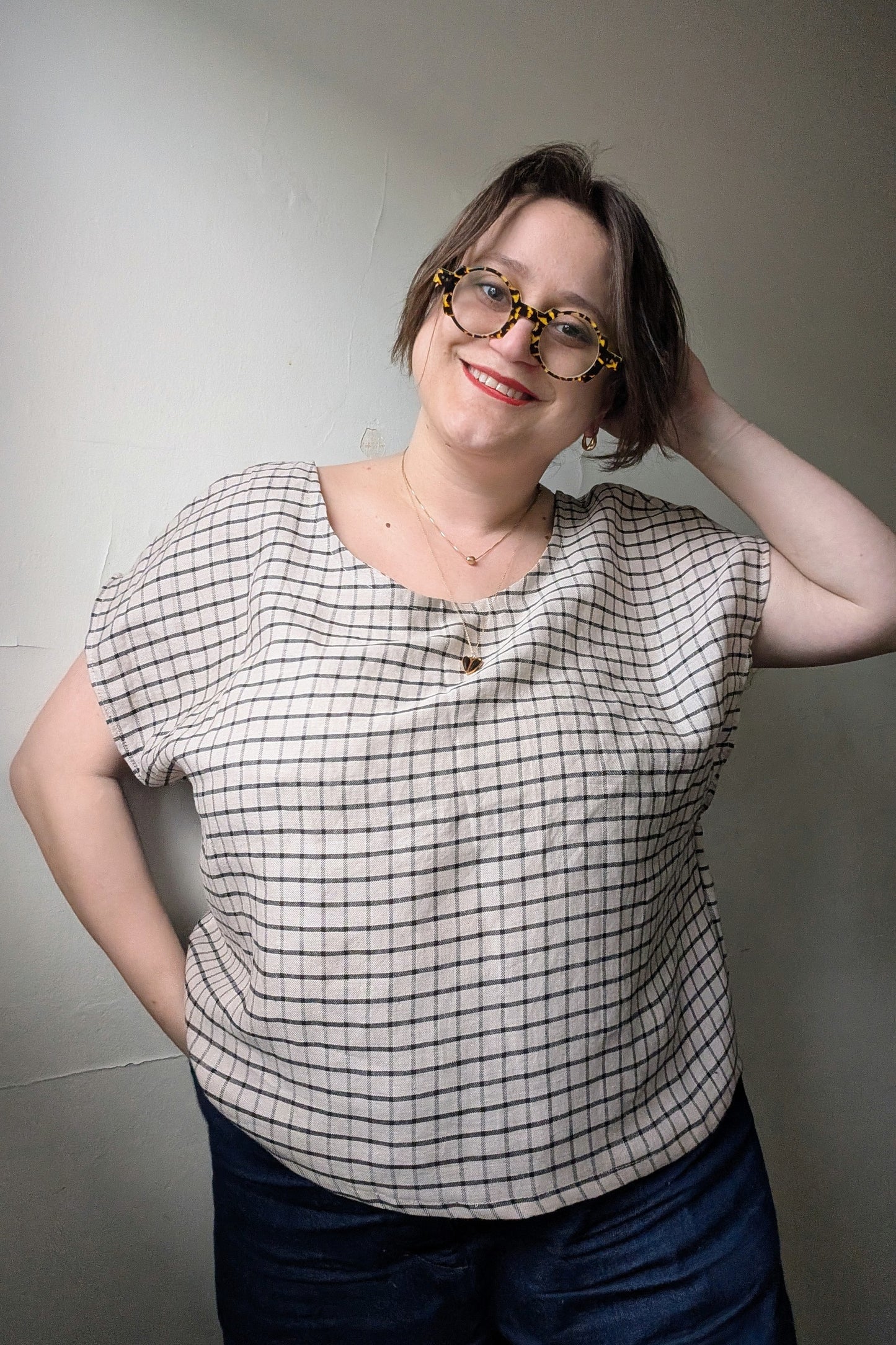 Oatmeal Tattersall Check Slouch Top by Connally Goods