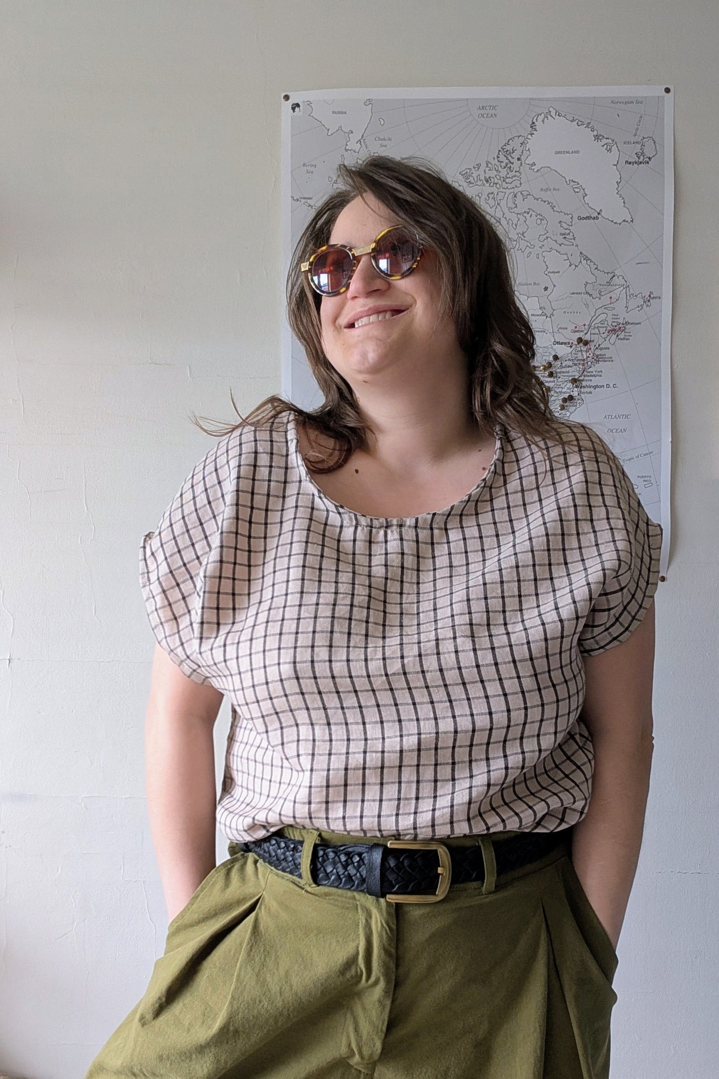 Oatmeal Tattersall Check Slouch Top by Connally Goods
