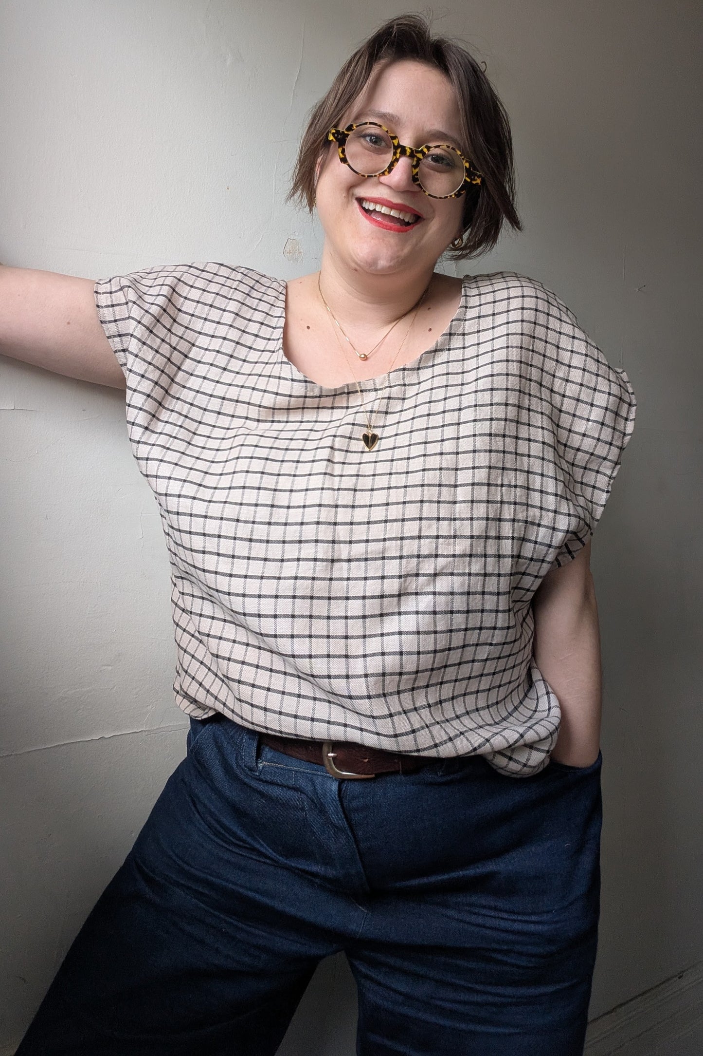 Oatmeal Tattersall Check Slouch Top by Connally Goods