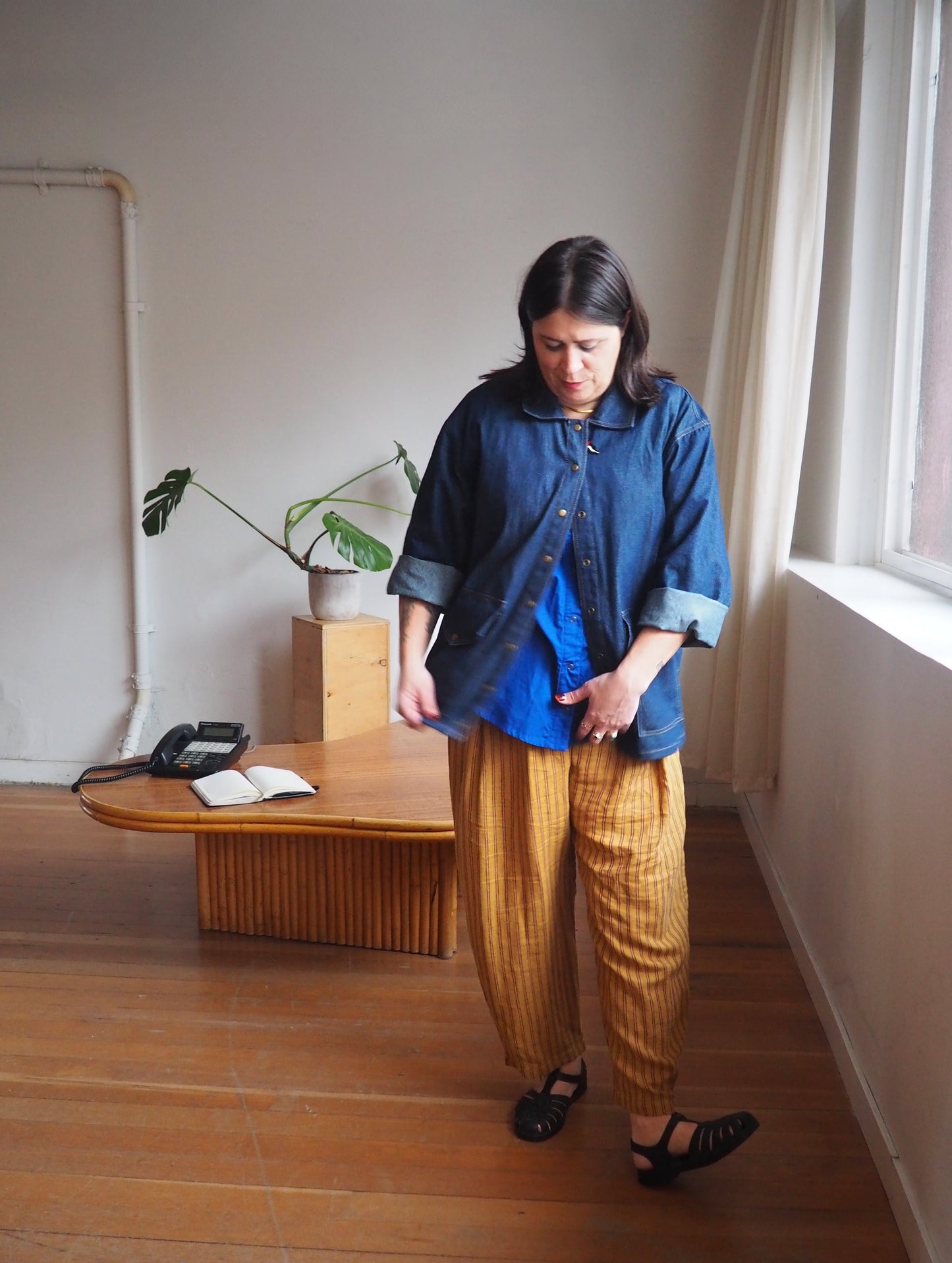 Amy Trousers in Amber Stripe Cotton-Linen