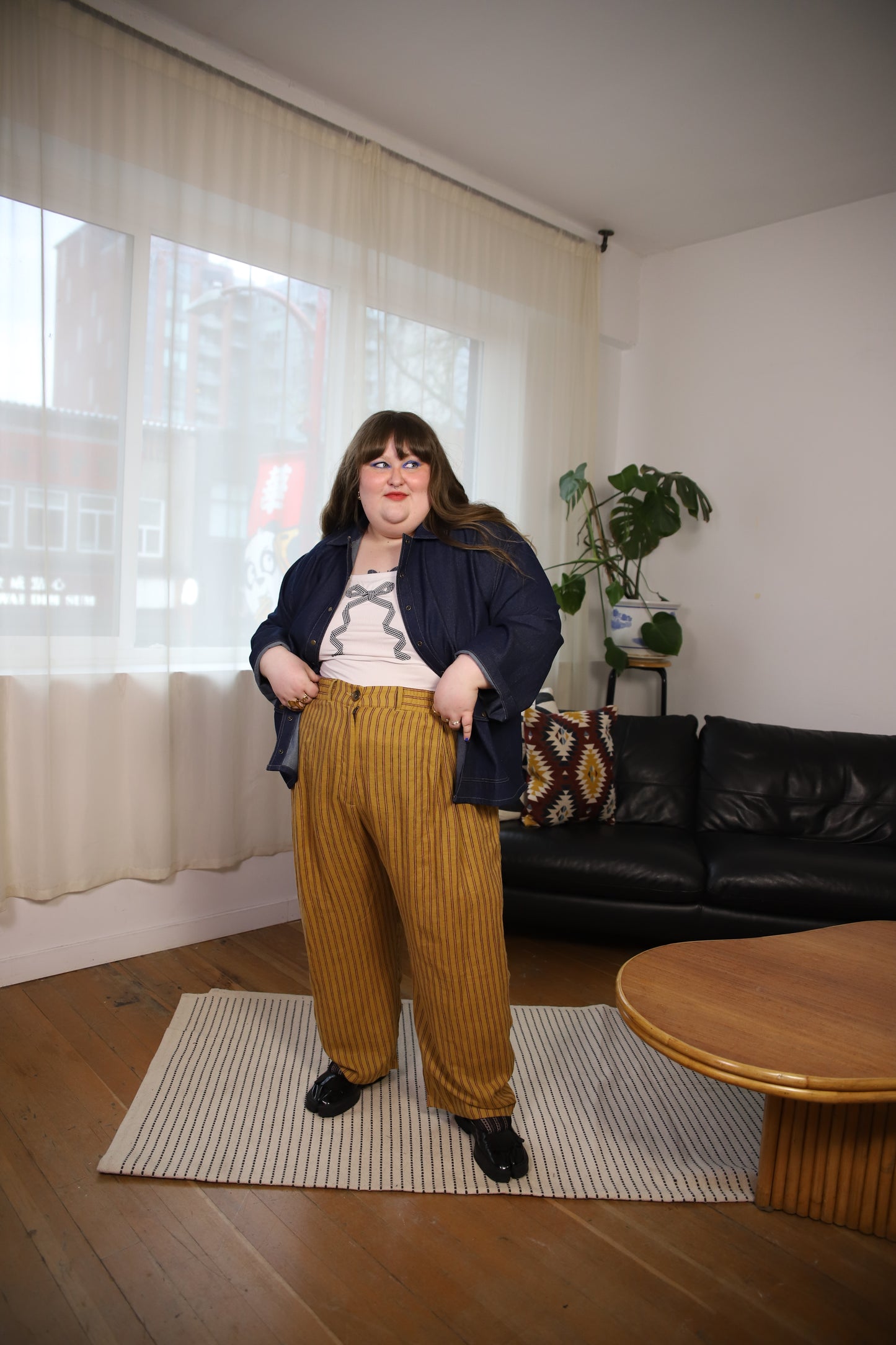 Amy Trousers in Amber Stripe Cotton-Linen