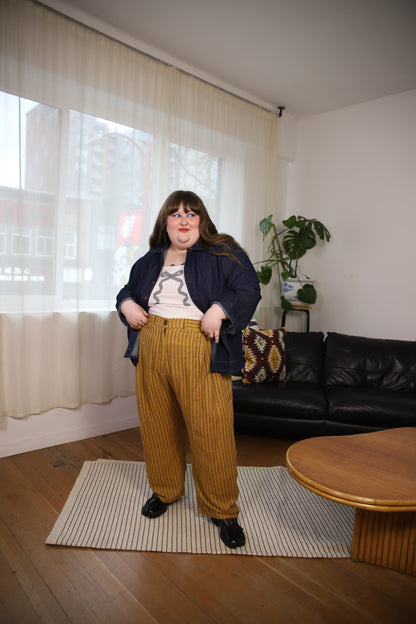 Amy Trousers in Amber Stripe Cotton-Linen