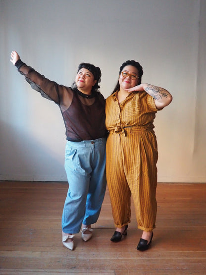 Amy Trousers in Amber Stripe Cotton-Linen