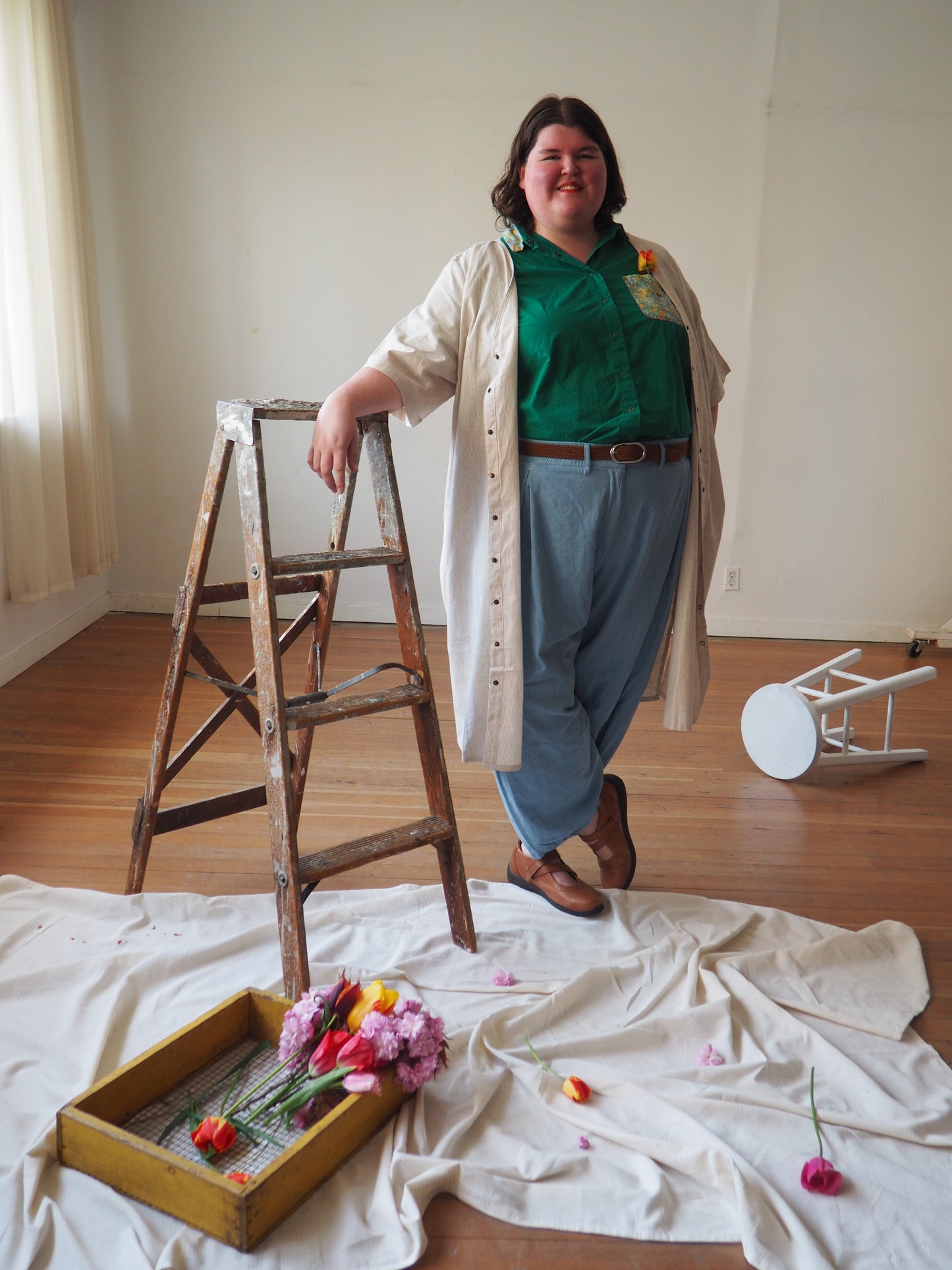 Ava Shirt Dress in Striped Cotton-Linen