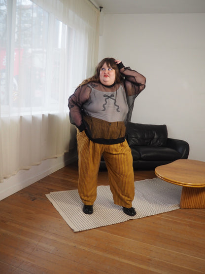 Amy Trousers in Amber Stripe Cotton-Linen