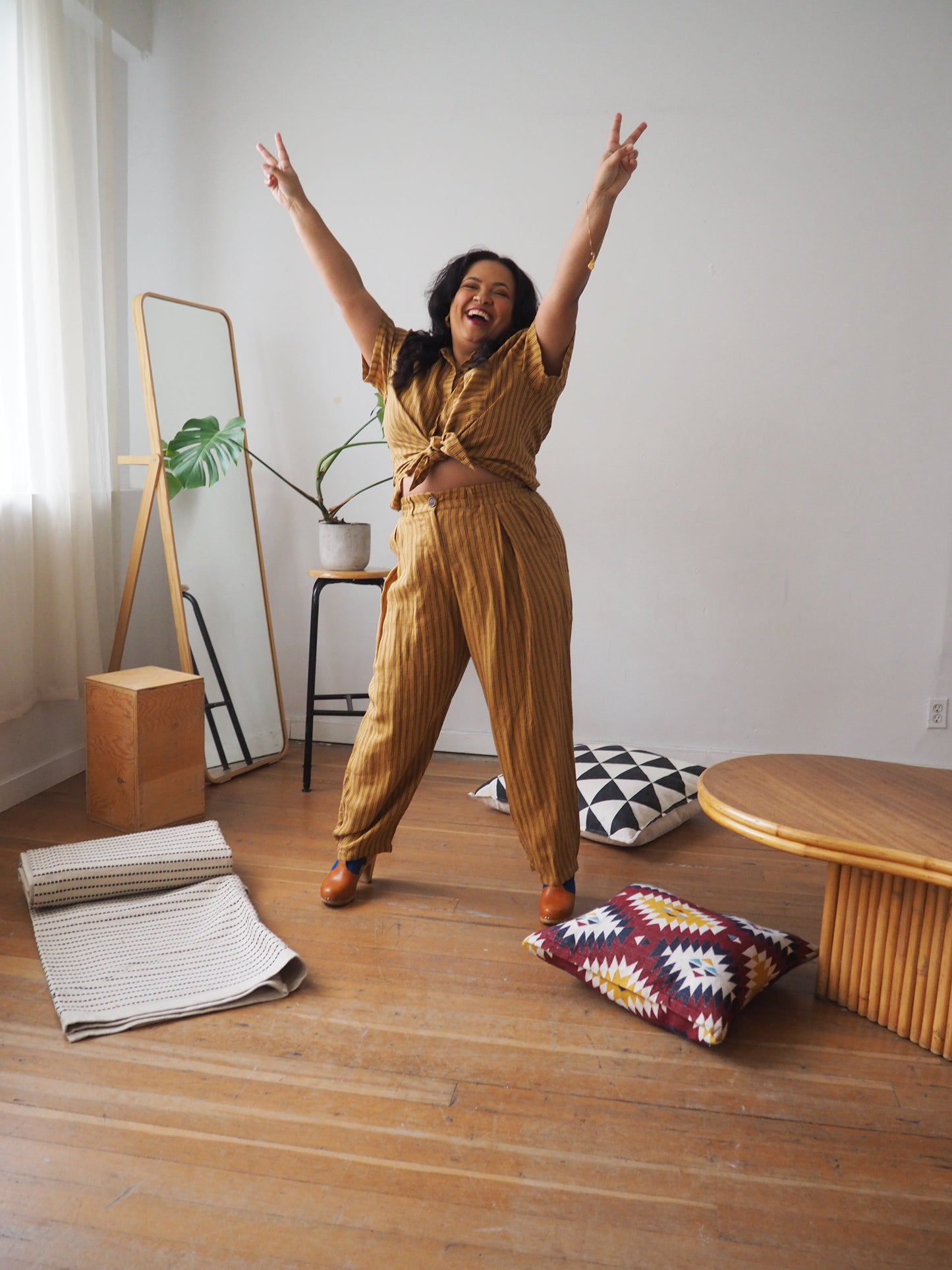 Amy Trousers in Amber Stripe Cotton-Linen