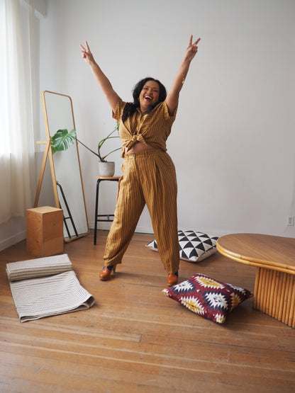 Amy Trousers in Amber Stripe Cotton-Linen