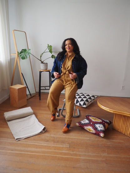 Amy Trousers in Amber Stripe Cotton-Linen