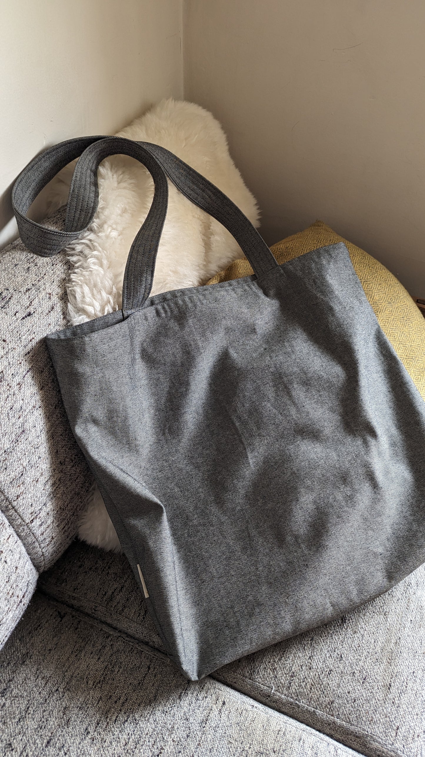 Japanese Raw Denim Haul-All Tote Bag with Extra-Long Strap (Pebble) by Connally Goods