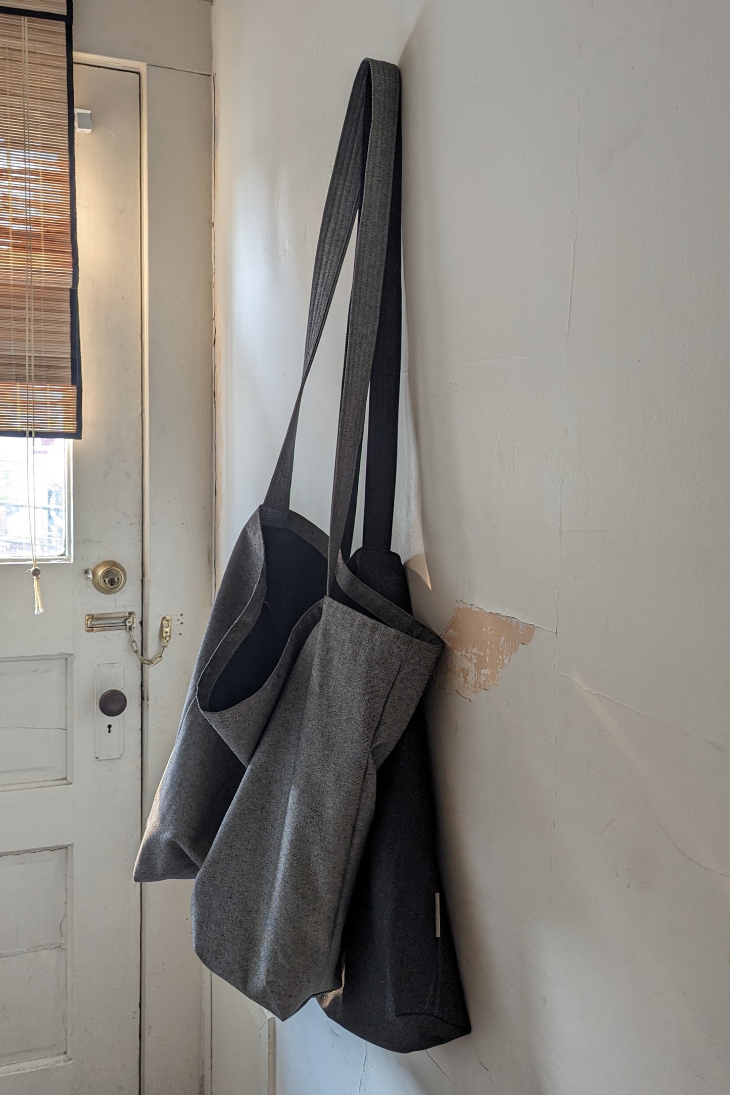 Japanese Raw Denim Haul-All Tote Bag with Extra-Long Strap (Charcoal) by Connally Goods