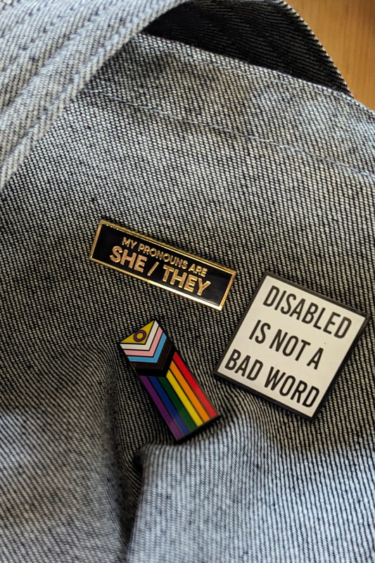 Inclusion Pins (Neurodiversity, Pride, Disability, Pronouns) By Retrophiliac by Connally Goods