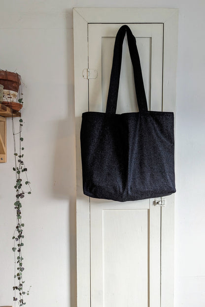 Charcoal Japanese Raw Denim Double Strap Tote Bag by Connally Goods