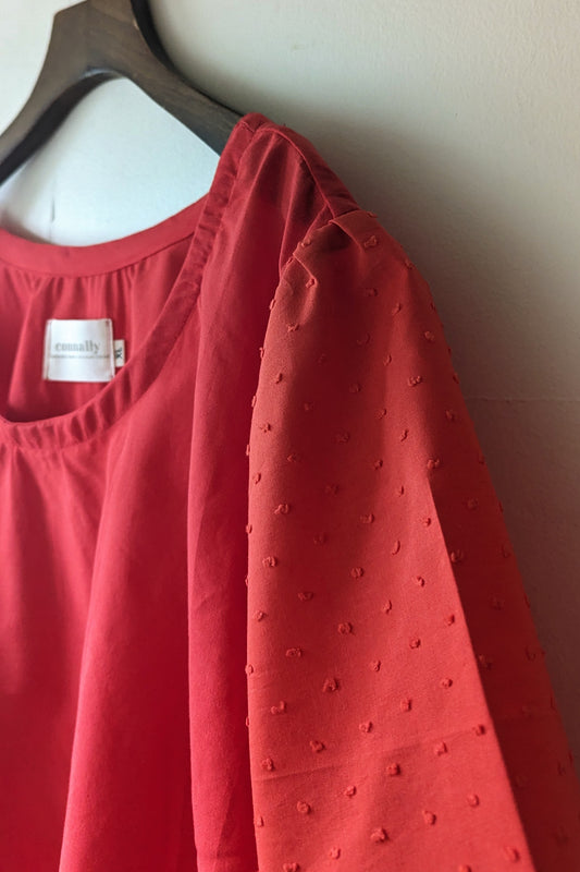 Penny Shirt with Puffed Sleeves in Red Cotton (Sample Sale)