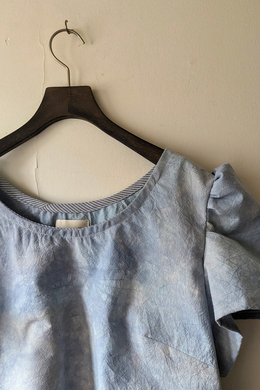 Penny Shirt with Puffed Sleeves in Sky Blue Hand-Dyed Organic Cotton (Sample Sale)