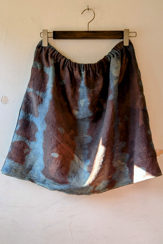 A-Line Twirly Skirt in Indigo-Plum Hand-Dyed, Organic Linen (Sample Sale, size M-L)