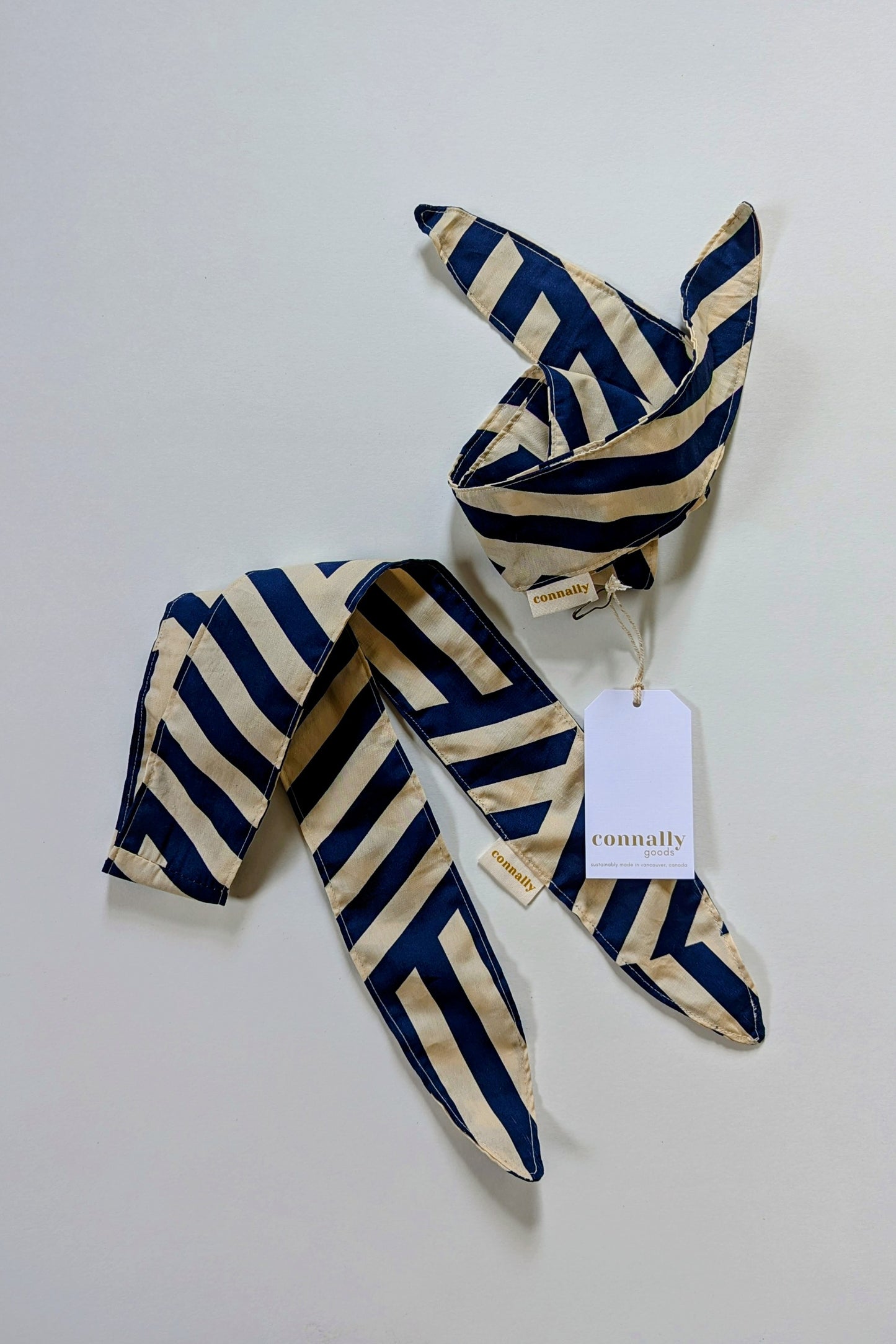 Hannah Ascot Scarf in Juxtaposed Stripe Navy & Cream Cotton Poplin