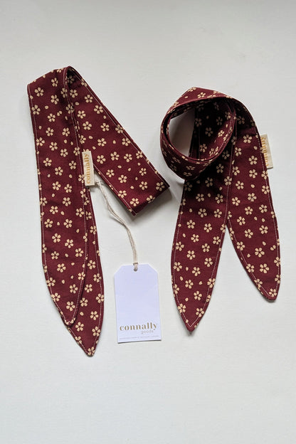 Hannah Ascot Scarf in Burgundy Floral Japanese Cotton