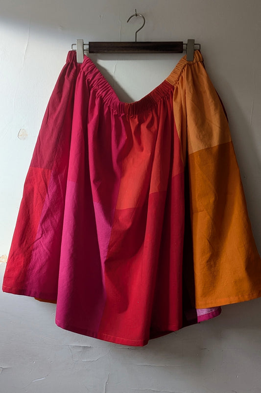 A-Line Twirly Skirt in Sunset Colourblock Cotton (Sample Sale, size 2X-3X)