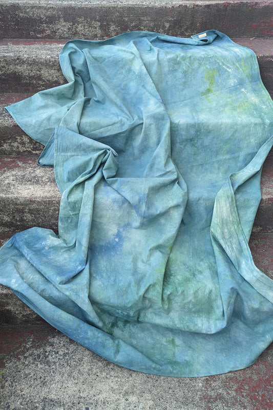 PREORDER: Hand Dyed Organic Cotton Bedspread Blanket (OOAK - Seaglass Turquoise, Indigo) by Connally Goods