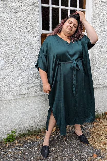 Preorder - Lee Caftan Dress with Sash (Phthalo Green Tencel) by Connally Goods