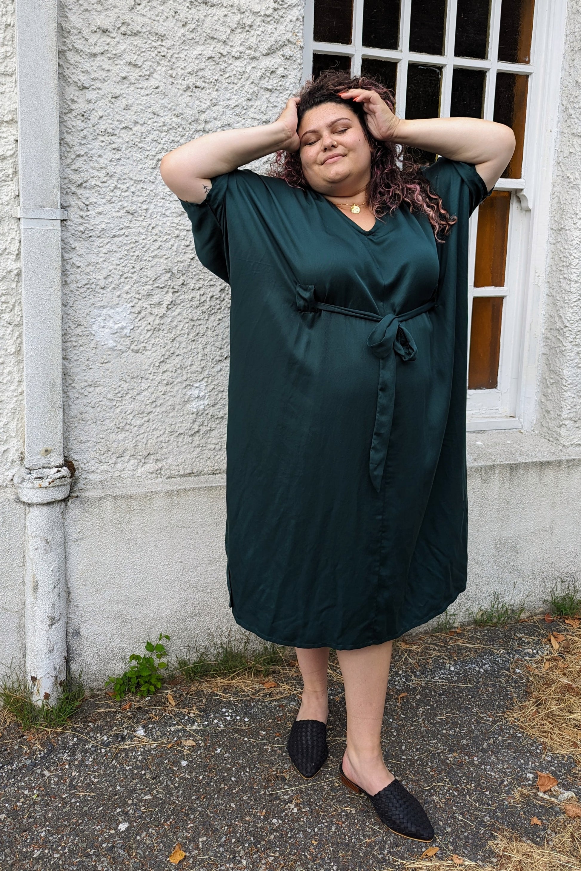 Preorder - Lee Caftan Dress with Sash (Phthalo Green Tencel) by Connally Goods